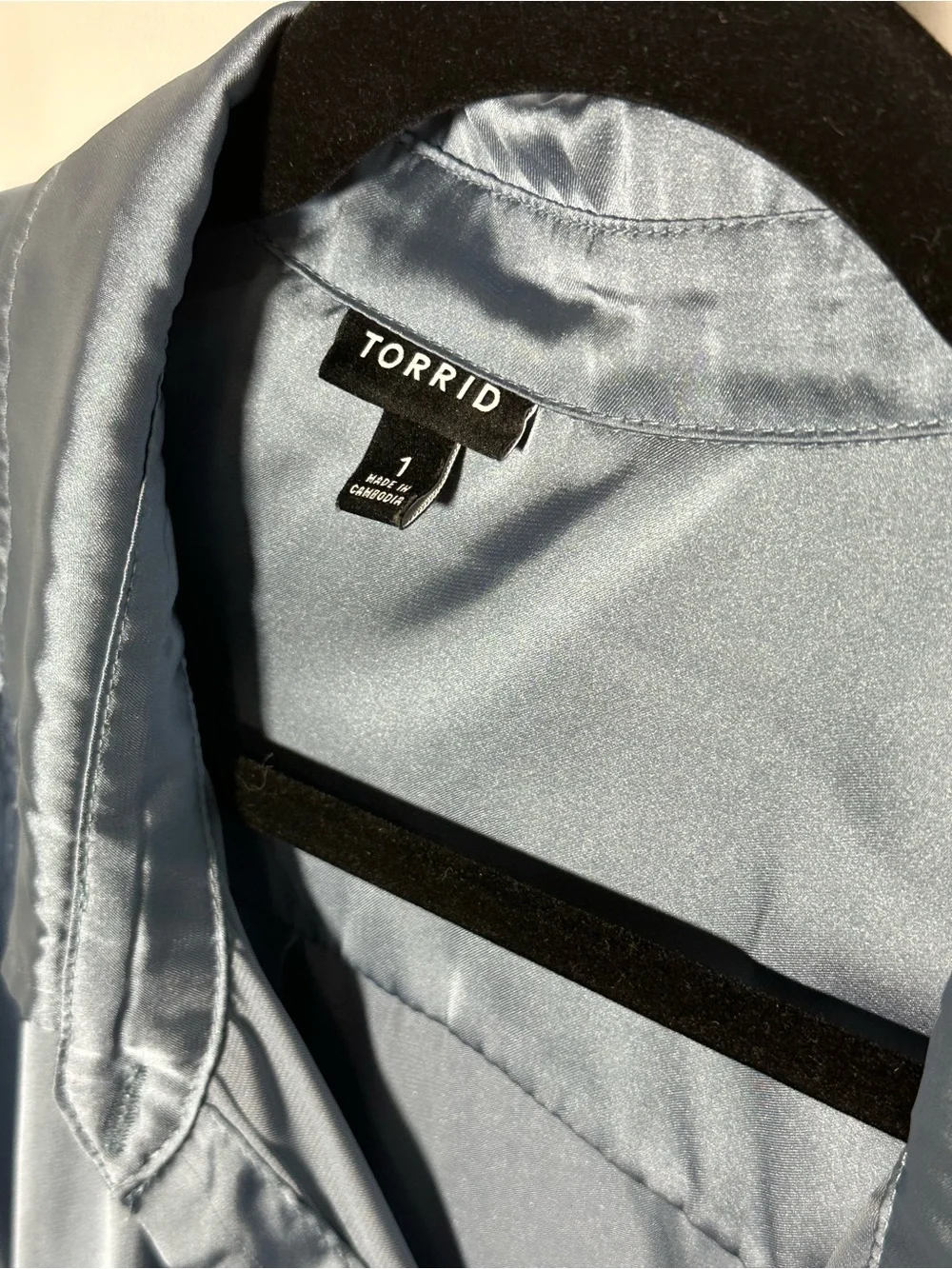 torrid Satin-Look Button Down Shirt in Slate Blue